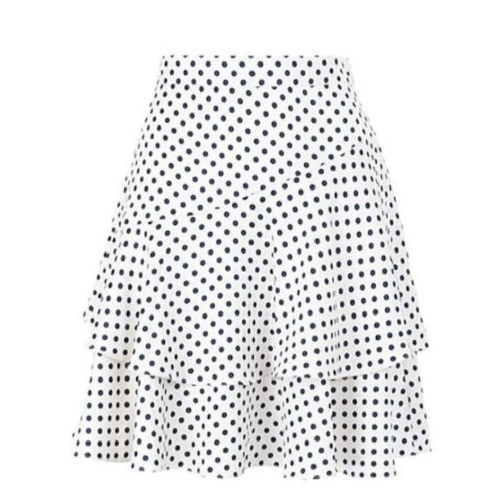 ALEXA CHUNG Polka Dots Tiered Ruffled Skirt 4 TAerial Ivory Navy $272